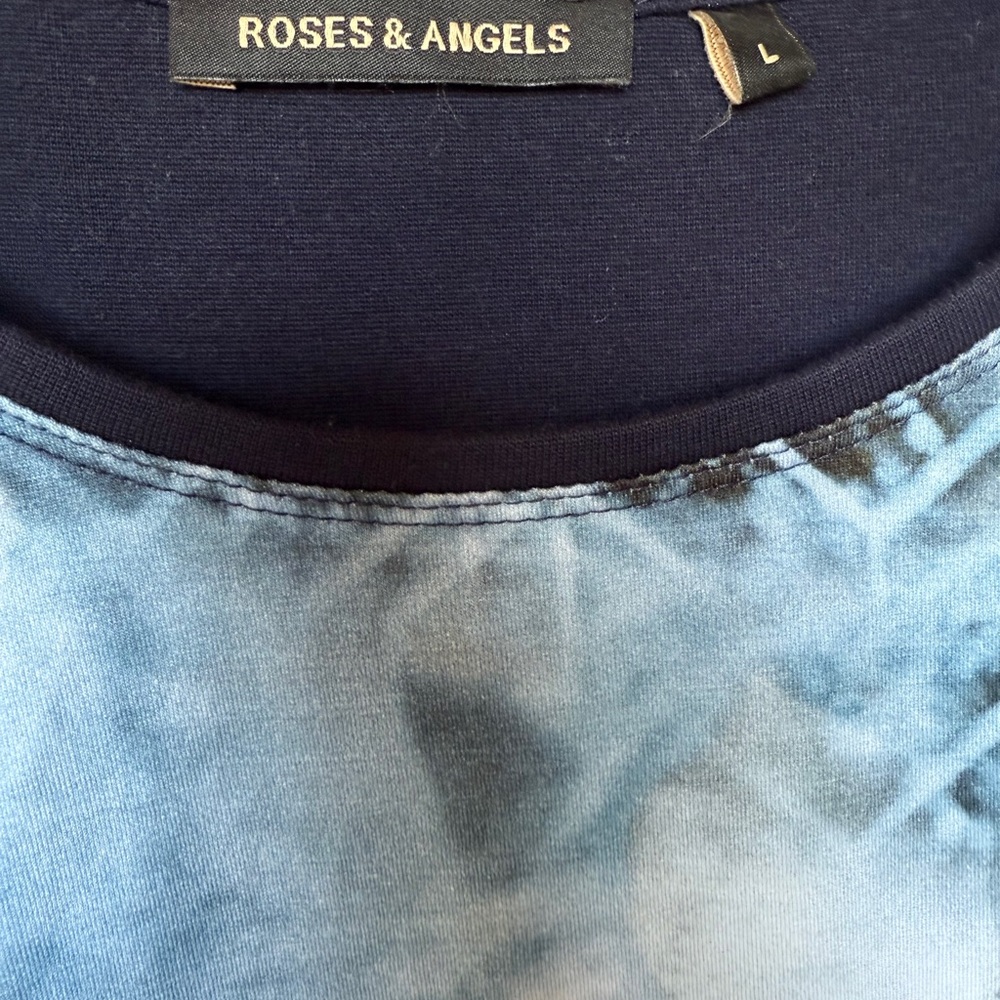 Roses & Angels Blue Floral and Rhinestone Embellishments Size Large - Picture 4 of 7